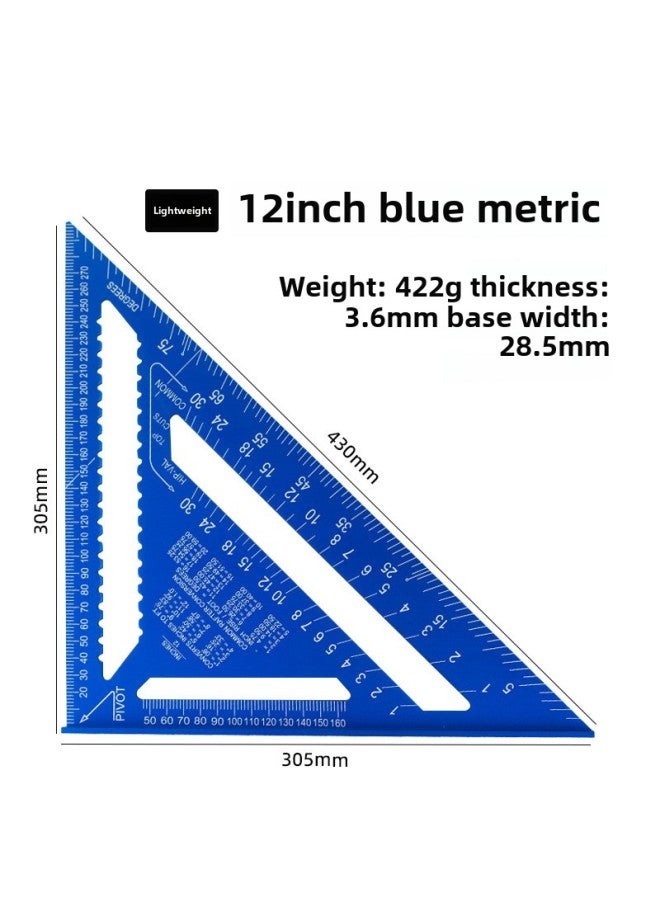 Yun Bei Carpenter Metric/Imperial Triangular Ruler Aluminum Alloy Carpenter Straight Ruler 7inch/Metric 90 Degree Ruler-Model:Blue Light 12inch Metric [bag] 422g - Image 1