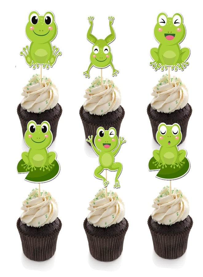 Yuezoloz Summer Frog Cupcake Toppers for Kids Birthday Party,12PCS Funny Frog Decorations with 6 Designs, Food Safe Cardstock Toppers for Pool Party Supplies - Image 1
