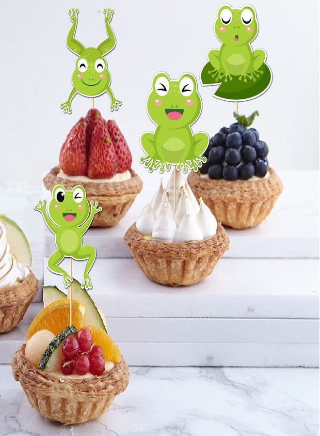 Yuezoloz Summer Frog Cupcake Toppers for Kids Birthday Party,12PCS Funny Frog Decorations with 6 Designs, Food Safe Cardstock Toppers for Pool Party Supplies - Image 4