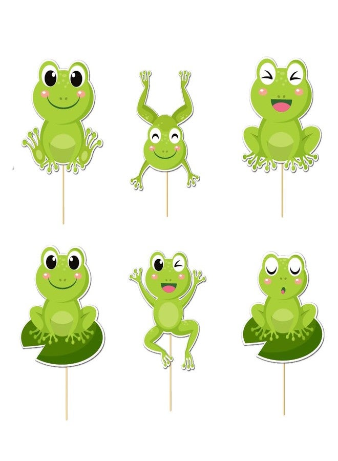 Yuezoloz Summer Frog Cupcake Toppers for Kids Birthday Party,12PCS Funny Frog Decorations with 6 Designs, Food Safe Cardstock Toppers for Pool Party Supplies - Image 2