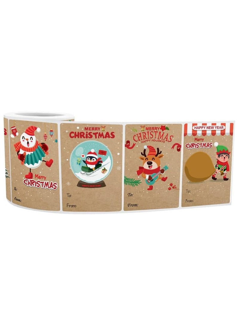 Rubik Self Adhesive Christmas Gift Stickers, 500 Pieces 6 Cute Patterns Merry Christmas Happy New Year Wishes Kraft Paper Stickers Labels for Gift Wrapping Packaging 3x2 Inches - Image 5