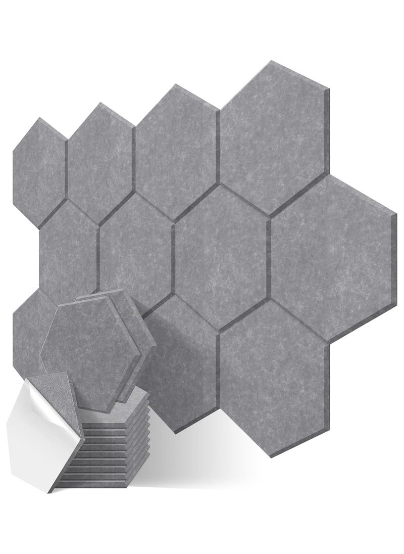 AUTOYSUR Hexagon Acoustic Panels Beveled Edge Sound Proof Foam Panels Self-adhesive,14" X 12" X 0.4" High-Density Sound Absorbing Panels Wall Tiles for Acoustic Treatment, Home Office 12 Pack - Gray  - Image 1
