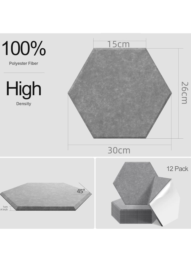 AUTOYSUR Hexagon Acoustic Panels Beveled Edge Sound Proof Foam Panels Self-adhesive,14" X 12" X 0.4" High-Density Sound Absorbing Panels Wall Tiles for Acoustic Treatment, Home Office 12 Pack - Gray  - Image 2