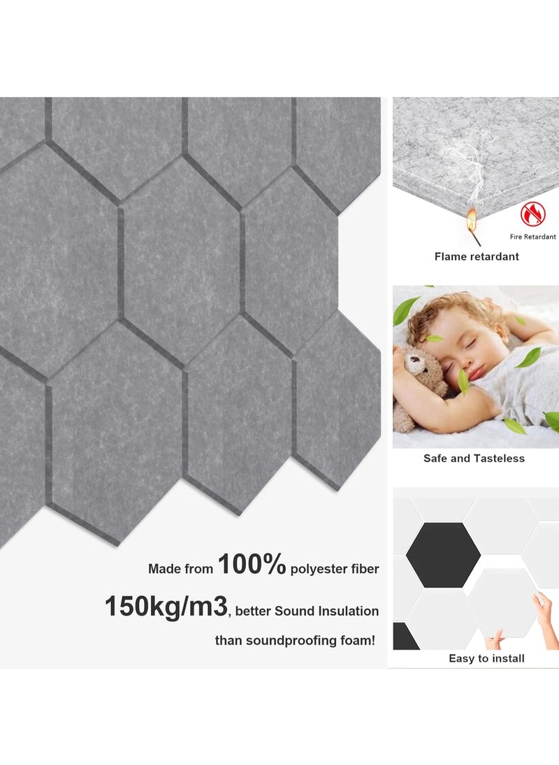 AUTOYSUR Hexagon Acoustic Panels Beveled Edge Sound Proof Foam Panels Self-adhesive,14" X 12" X 0.4" High-Density Sound Absorbing Panels Wall Tiles for Acoustic Treatment, Home Office 12 Pack - Gray  - Image 3
