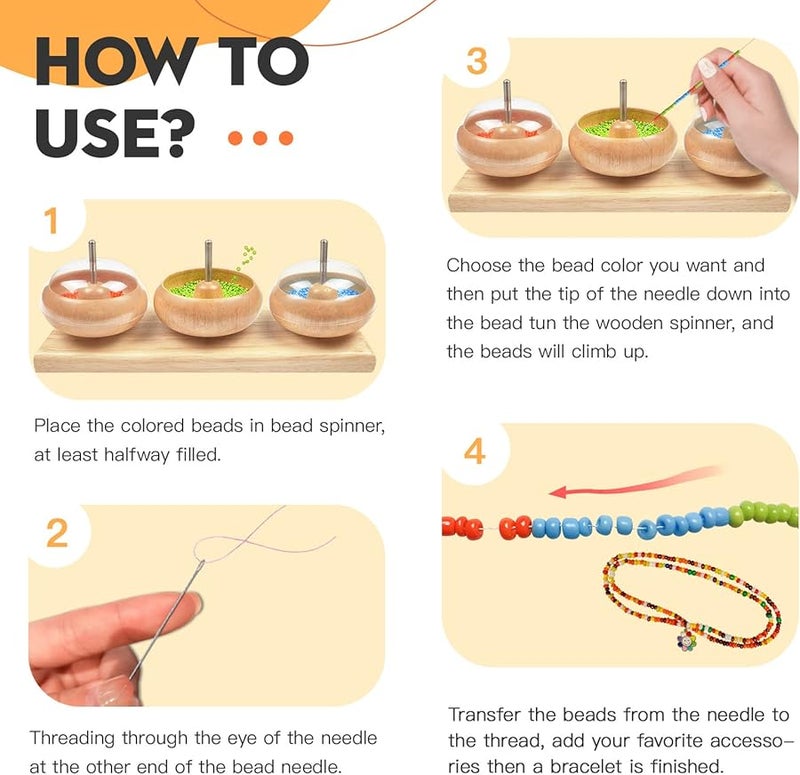 Wooden Manual Rotation Bead Loader Piercer with Three Bowls Quick Beading Artifact - Image 5