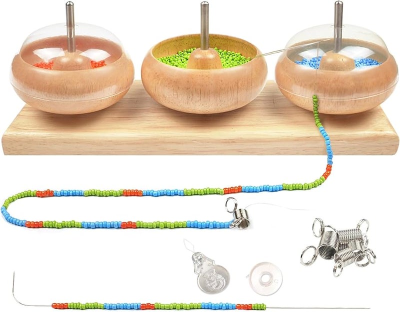 Wooden Manual Rotation Bead Loader Piercer with Three Bowls Quick Beading Artifact - Image 3