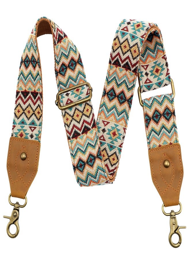 Nefelibata Purse Strap-2"Crazy Horse Leather Wide Shoulder Strap Adjustable Replacement,Retro Jacquard Embroidery Multi-pattern Crossbody Bag Straps for Handbag,Crossbody Bags,、(Ethnic style apricot) - Image 1