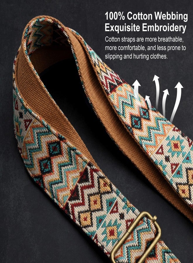 Nefelibata Purse Strap-2"Crazy Horse Leather Wide Shoulder Strap Adjustable Replacement,Retro Jacquard Embroidery Multi-pattern Crossbody Bag Straps for Handbag,Crossbody Bags,、(Ethnic style apricot) - Image 4