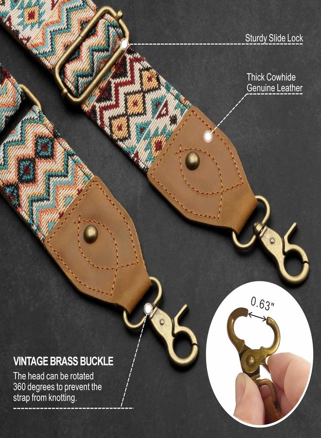 Nefelibata Purse Strap-2"Crazy Horse Leather Wide Shoulder Strap Adjustable Replacement,Retro Jacquard Embroidery Multi-pattern Crossbody Bag Straps for Handbag,Crossbody Bags,、(Ethnic style apricot) - Image 3