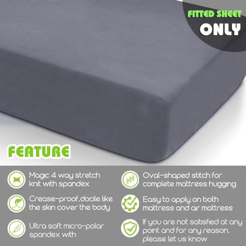 COSMOPLUS Fitted Sheet- COSMOPLUS Twin Fitted Sheet Only（No Flat Sheet or Pillow Shams）,4 Way Stretch Micro-Knit,Snug Fit,Wrinkle Free,for Standard Mattress and Air Bed Mattress from 8” Up to 10”,Gray - Image 2