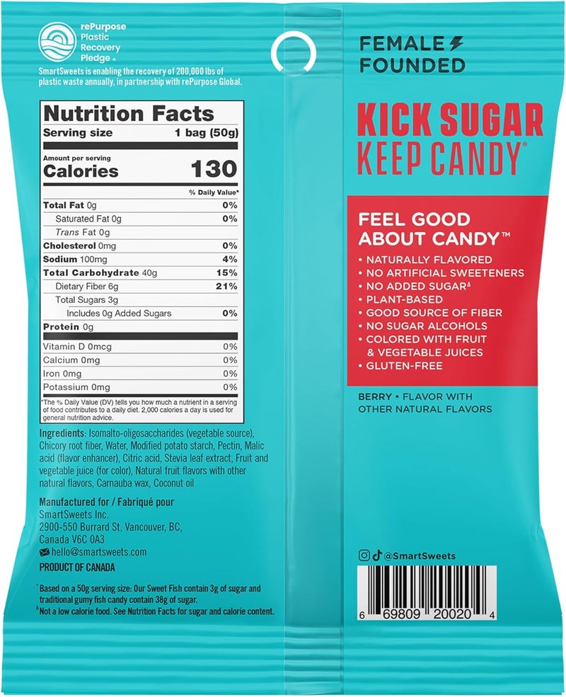 SmartSweets Sweet Fish Candy - Low Sugar Gummy Treats, 3g Sugar per Bag, Plant-Based, Pack of 6 - Image 2