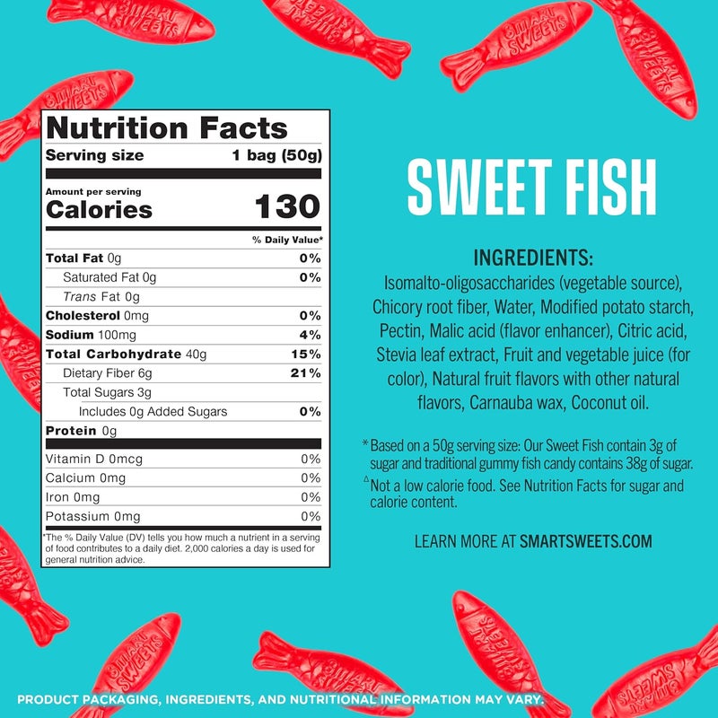 SmartSweets Sweet Fish Candy - Low Sugar Gummy Treats, 3g Sugar per Bag, Plant-Based, Pack of 6 - Image 3