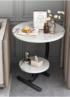 ADEBOLA Coffee Table Double Layer Imitation Marble White 55x55x60 cm