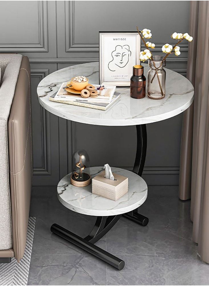 ADEBOLA - ADEBOLA Coffee Table Double Layer Imitation Marble White 55x55x60 cm - Image 1