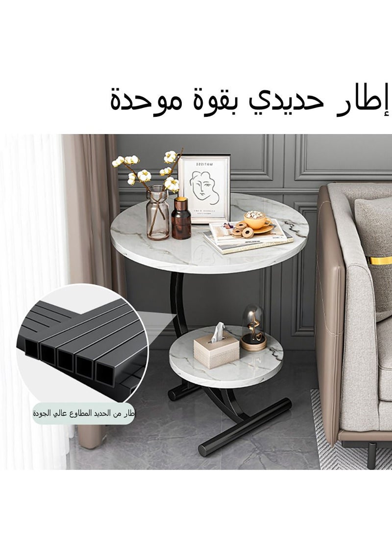 ADEBOLA - ADEBOLA Coffee Table Double Layer Imitation Marble White 55x55x60 cm - Image 1