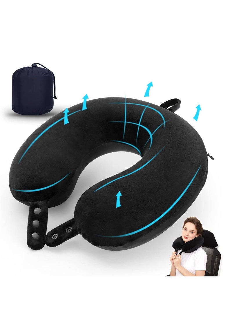 Arabest - Memory Foam U Shape Travel Neck Pillow for Head Support Soft Adjustable Pillow for Plane, Car Home Office Black 30x30x8cm - Image 1