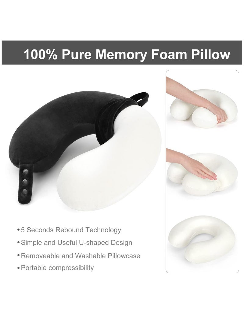 Arabest - Memory Foam U Shape Travel Neck Pillow for Head Support Soft Adjustable Pillow for Plane, Car Home Office Black 30x30x8cm - Image 1