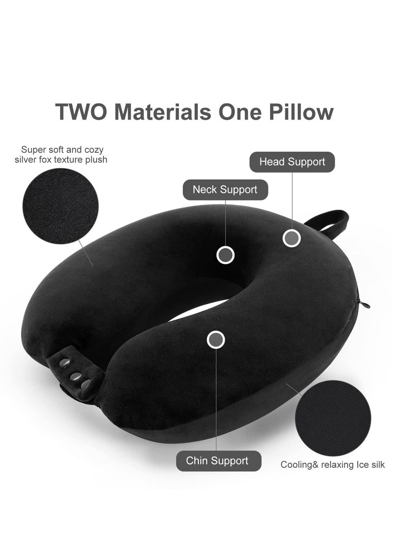 Arabest - Memory Foam U Shape Travel Neck Pillow for Head Support Soft Adjustable Pillow for Plane, Car Home Office Black 30x30x8cm - Image 1