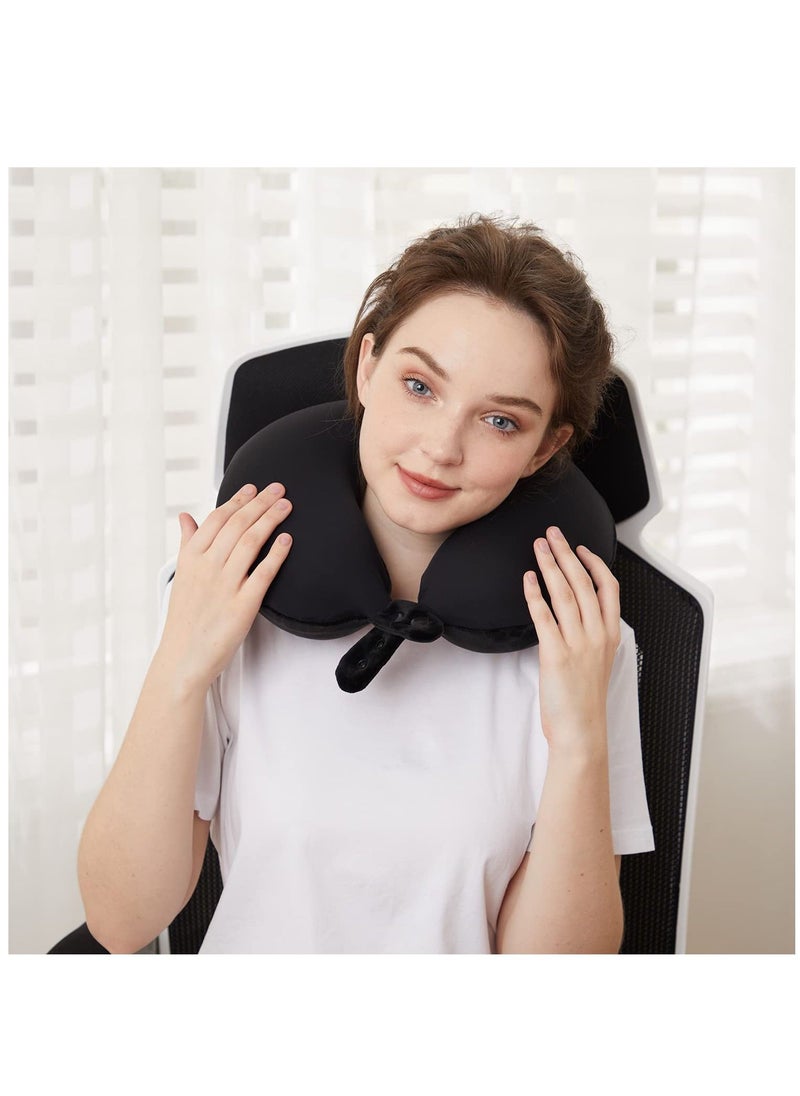 Arabest - Memory Foam U Shape Travel Neck Pillow for Head Support Soft Adjustable Pillow for Plane, Car Home Office Black 30x30x8cm - Image 1