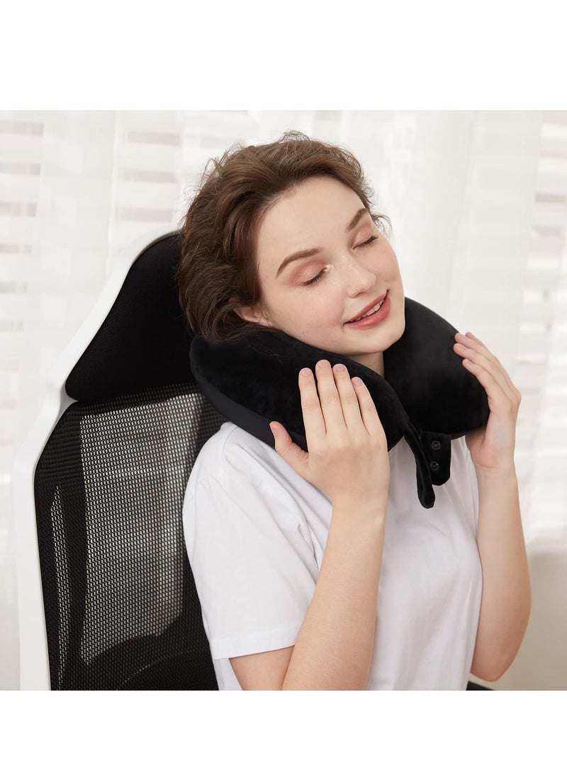 Arabest - Memory Foam U Shape Travel Neck Pillow for Head Support Soft Adjustable Pillow for Plane, Car Home Office Black 30x30x8cm - Image 1