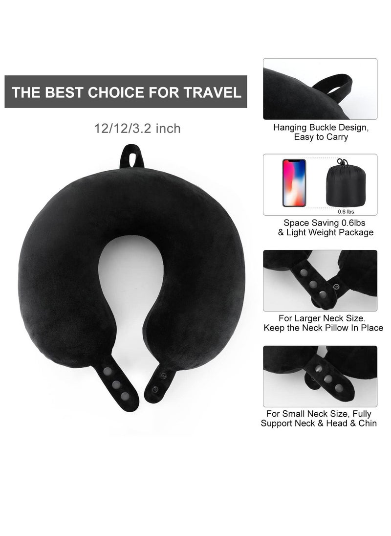 Arabest - Memory Foam U Shape Travel Neck Pillow for Head Support Soft Adjustable Pillow for Plane, Car Home Office Black 30x30x8cm - Image 1