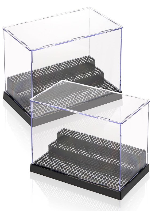 ZEAYEA 2 Pack Display Case for Minifigure Action Figures Blocks, Acrylic Display Box Storage with 3 Movable Steps, Dustproof Showcase for Collection Bricks Blocks Models Minifigures Building, Black - Image 1