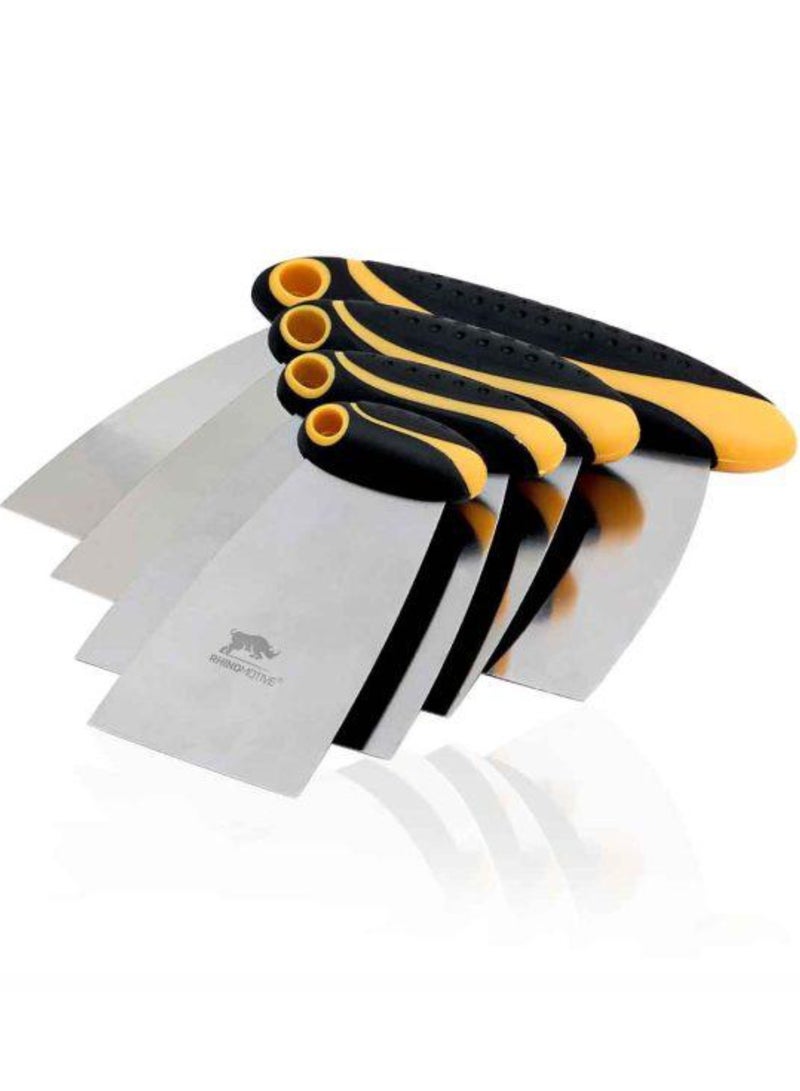 RHINOMOTIVE 4 Pcs Set Steel Scraper and Spreader For spreading body filler fiberglass filler putty and resin 2 3 4 and 4.5 Inches