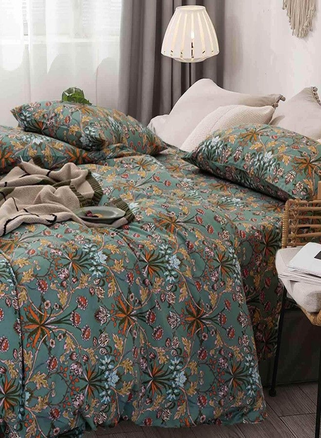 NANKO Bohemia Comforter Set King Size, Dark Green Vintage Floral Pattern Printed Bedding Sets - 3 Pcs Soft and Lightweight Duvet Bed in a Bag for Women Boho Bed Home Decor, 104x90 inch - Image 3