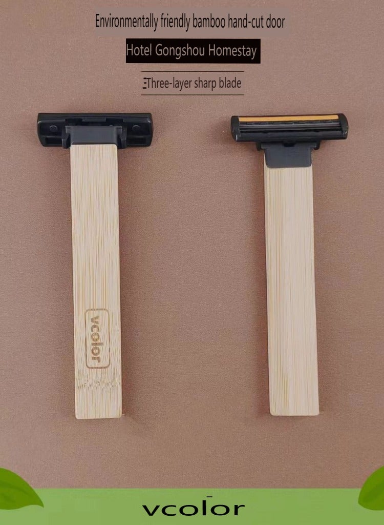 general Vcolor Weile Hotel Homestay Eco friendly Bamboo Handle Razor for Men and Women Manual Scraper Stainless Steel Blade 1 Bamboo Handle+6 Replacement Knife Used for One Year - Image 4