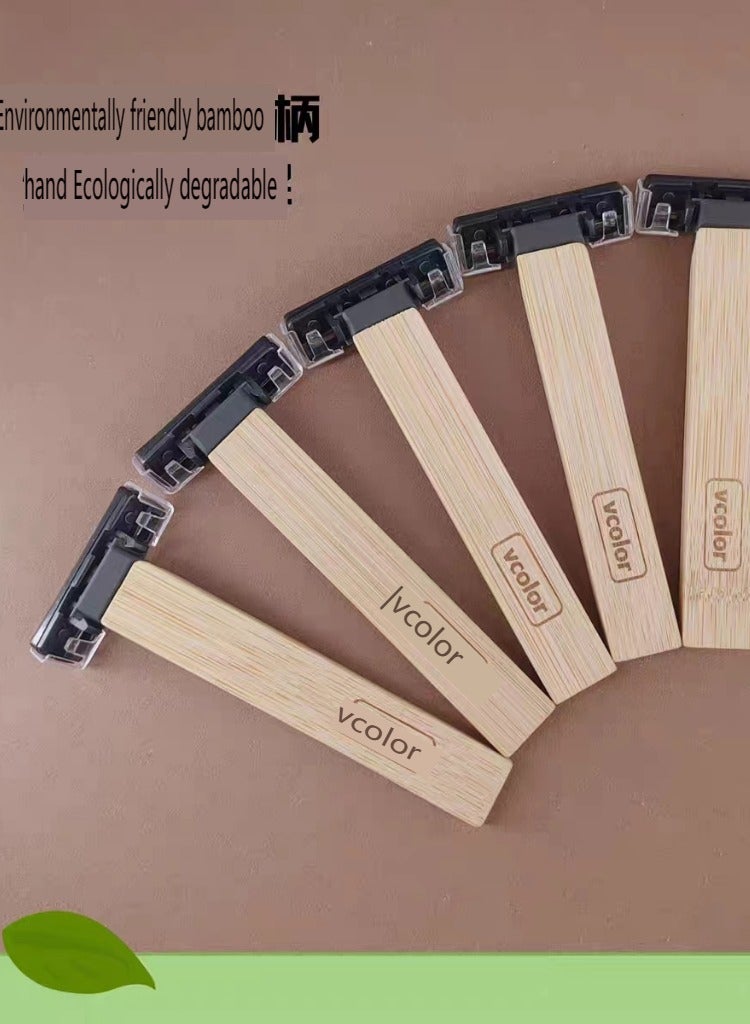 general Vcolor Weile Hotel Homestay Eco friendly Bamboo Handle Razor for Men and Women Manual Scraper Stainless Steel Blade 1 Bamboo Handle+6 Replacement Knife Used for One Year - Image 2