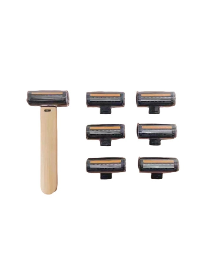 general Vcolor Weile Hotel Homestay Eco friendly Bamboo Handle Razor for Men and Women Manual Scraper Stainless Steel Blade 1 Bamboo Handle+6 Replacement Knife Used for One Year - Image 1