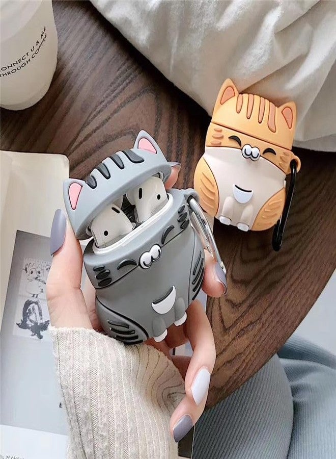 جراب سماعات أذن لسماعات AirPods Pro/Pro 2، جراب لطيف على شكل قطة جالسة مبتسمة سعيدة من السيليكون TPU الناعم، غطاء حماية جميل على شكل قطة صفراء رمادية لسماعات AirPods Pro/AirPods Pro 2 - أصفر - Image 4