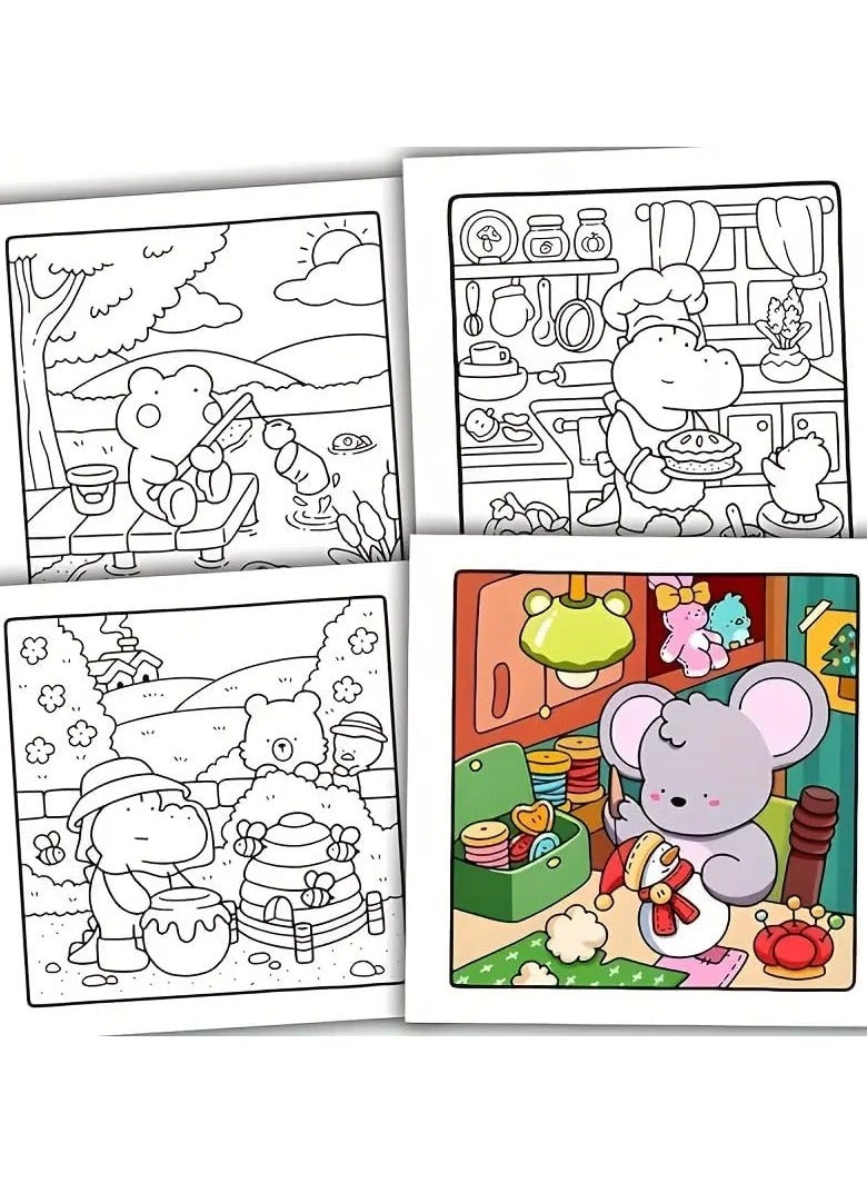 كتاب تلوين الحيوانات "أيام مريحة" - ٥٢ صفحة، صفحات تلوين مريحة للكبار والمراهقين، تعرض مخلوقات لطيفة في لحظات هيجي مريحة (أيام مريحة) - Image 5