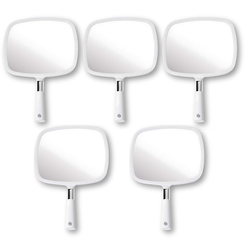 MIRRORVANA Pack of 5 Large Handheld Mirror Set for Barbers Salon Hairdressers Perfect for Home Travel Makeup Use with Long Comfy Handle and Distortion Free HD Reflection 13 x 9 White