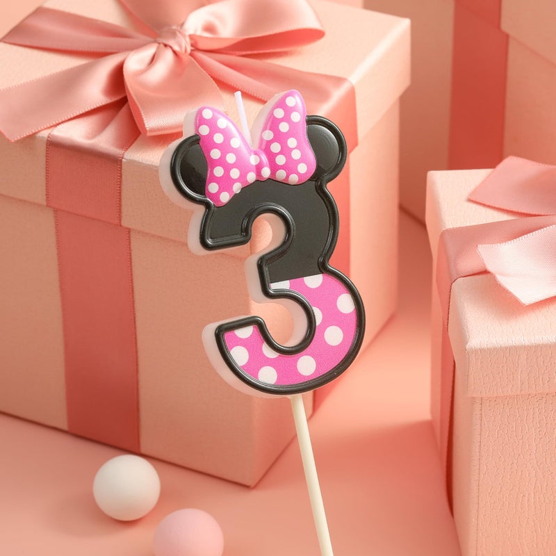 PHD CAKE 2.76 Inch Cartoon Pink and Black Mouse 3 Number Birthday Candles, Anime Cartoon Number Candles, Cake Number Candles, Party Celebration, Style Candle - Image 3