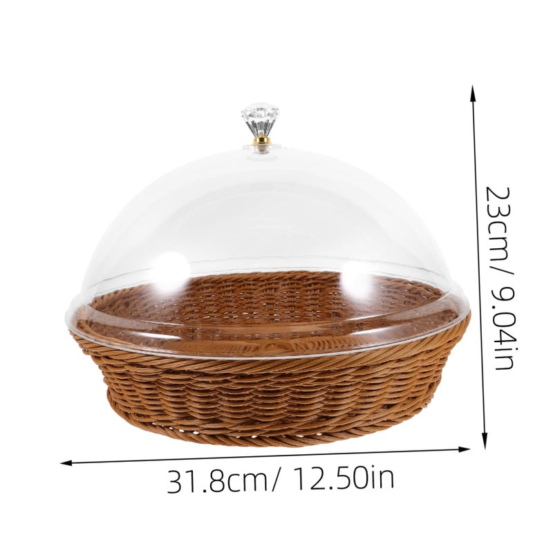 Woven Storage Basket With Lid Transparent Cover Home Organizer For Snacks Fruits Vegetables - Image 3