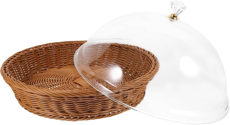 Woven Storage Basket With Lid Transparent Cover Home Organizer For Snacks Fruits Vegetables - Image 1