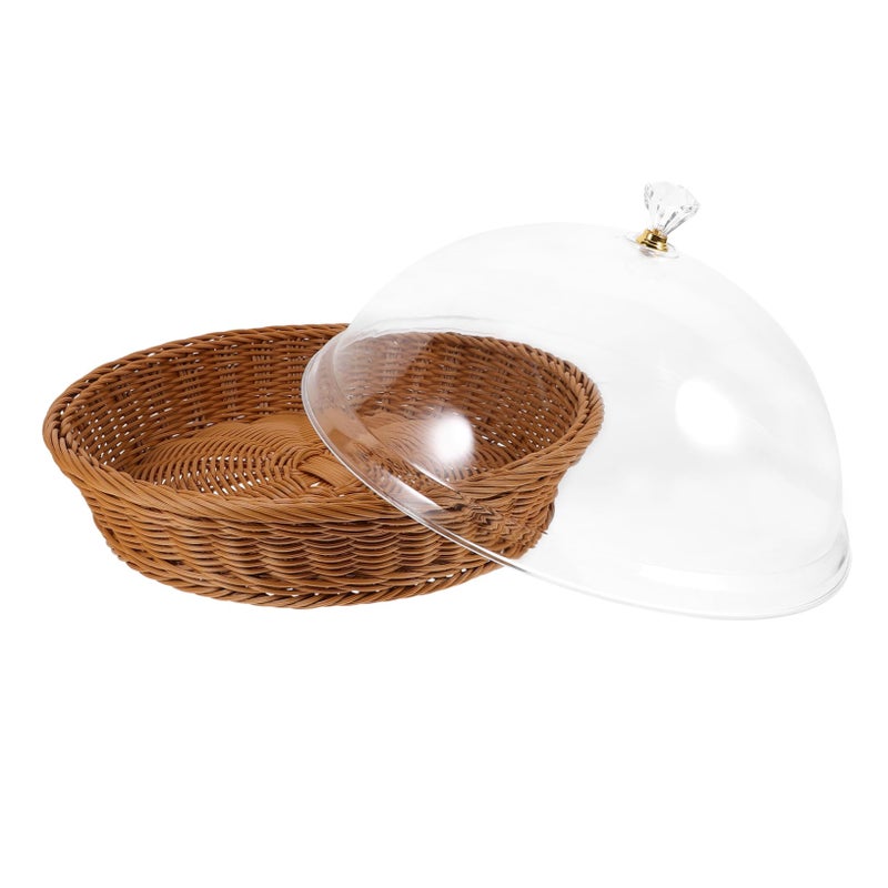 Woven Storage Basket With Lid Transparent Cover Home Organizer For Snacks Fruits Vegetables - Image 2