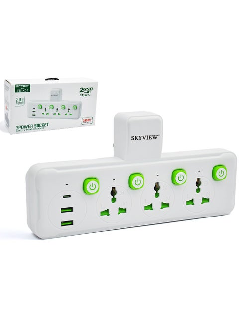 Multi Plug Wall Outlet Extender,2500W,3 Way Electrical Outlet Extender With 2 USB And 1 Type-C Port,Universal Plug Adapter,Charging Station for Home, Office,Kitchen,Individually Switched(White)