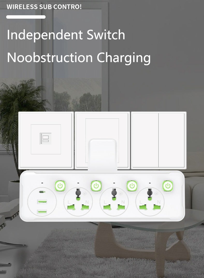 سكاي فيو موسع منفذ حائط متعدد المقابس، 2500 واط، موسع منفذ كهربائي ثلاثي الاتجاهات مع منفذي USB ومنفذ واحد من النوع C، محول قابس عالمي، محطة شحن للمنزل والمكتب والمطبخ، مفتاح فردي (أبيض) - Image 4