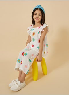 Styli Floral Print Frill Sleeve Top and Pants Set  - Image 1