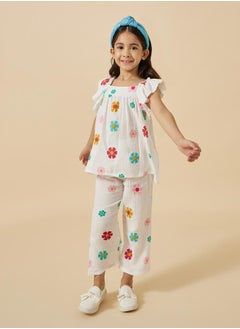 Styli Floral Print Frill Sleeve Top and Pants Set  - Image 2