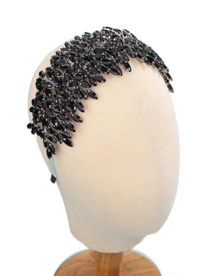 Sither رباط رأس كريستالي للعروس من سيثير لحفلات الزفاف - رباط شعر كبير بكريستالات سوداء - إكسسوارات شعر للعروس - مشابك شعر لحفلات التخرج والهدايا (أسود) - Image 1