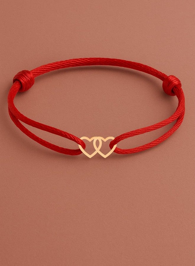 مينوتيا أساور مينوتيا مطلية بالذهب الوردي، مزينة برمز قلب مزدوج، مصنوعة يدويًا من خيط حريري مقاوم للماء، قابلة للتعديل، مناسبة للرجال والنساء والأولاد والبنات، هدية مثالية. - Image 3