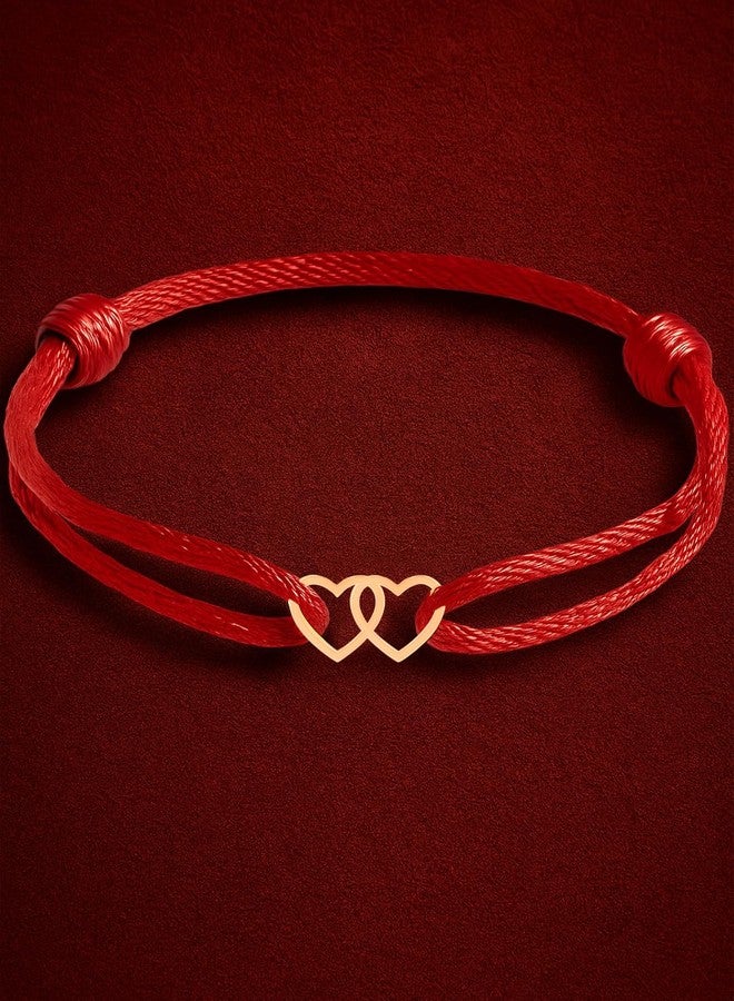 مينوتيا أساور مينوتيا مطلية بالذهب الوردي، مزينة برمز قلب مزدوج، مصنوعة يدويًا من خيط حريري مقاوم للماء، قابلة للتعديل، مناسبة للرجال والنساء والأولاد والبنات، هدية مثالية. - Image 4