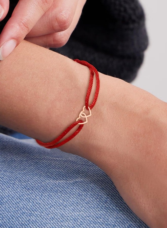 مينوتيا أساور مينوتيا مطلية بالذهب الوردي، مزينة برمز قلب مزدوج، مصنوعة يدويًا من خيط حريري مقاوم للماء، قابلة للتعديل، مناسبة للرجال والنساء والأولاد والبنات، هدية مثالية. - Image 5