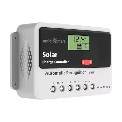 amiciSmart Solar Charge Controller 30A, 12V/24V Intelligent Battery Regulator for Lead Acid & Lithium Battery with LCD Display and 3A USB Port (0.78kW) - Image 1