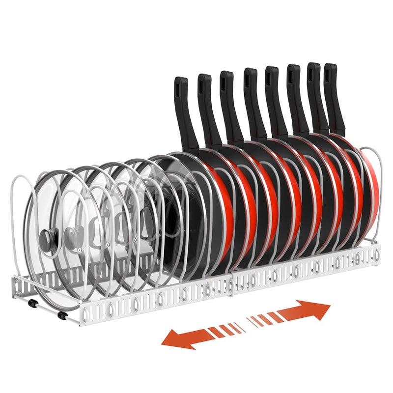 Housolution Pot and Pan Organizer Rack for Cabinet Upgraded Expandable Pot Lid Organizer with 14 Adjustable Dividers Pan Holder Storage Rack for Kitchen Cabinet White - Image 2