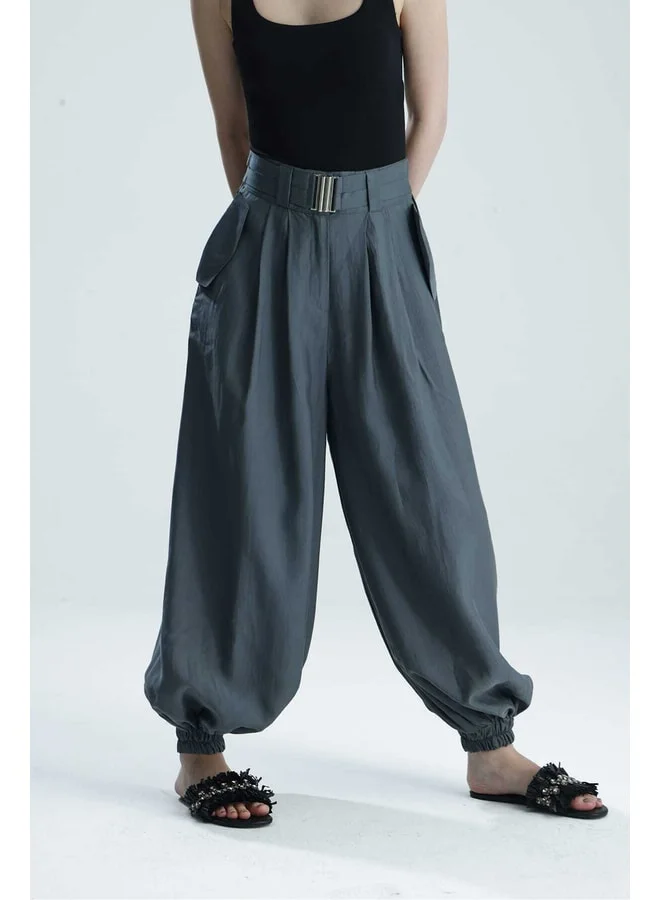 GACACOLLECTION BONİTA High-Waisted Belted Pocket Palazzo Pants – Anthracite.