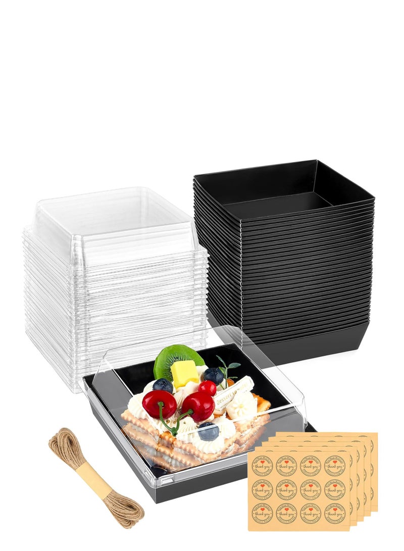 50 Pack Bakery Boxes  Small Dessert Boxes To Go  4 Inch Paper Mini Cake Boxes, Clear Treat Boxes, Disposable Cookie Cake Slice Containers for Charcuterie, Strawberries, Baked Goods - Image 1